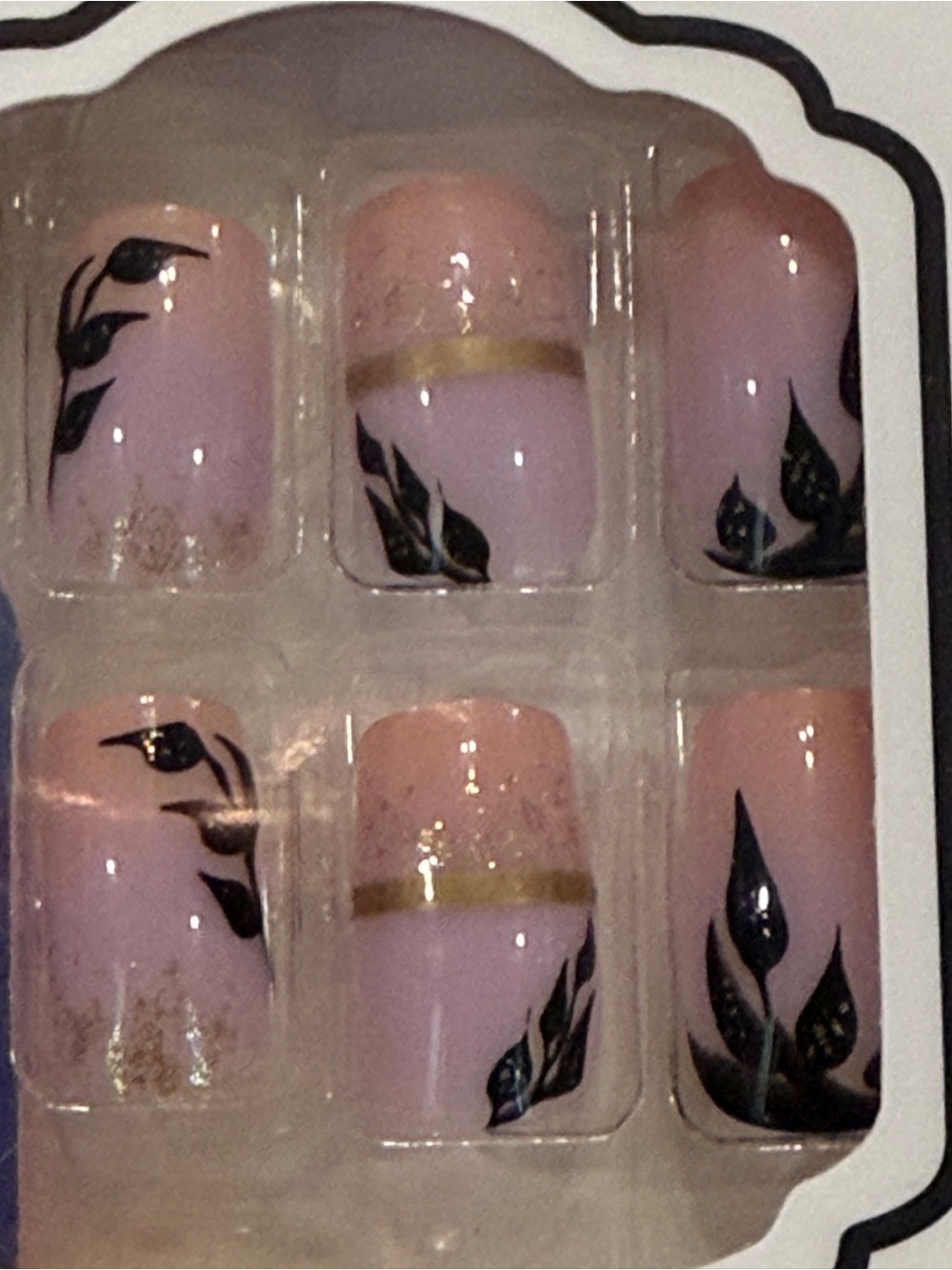 Blush Pink Botanical Press On Nails Gold Foil Leaf Minimalist Glam